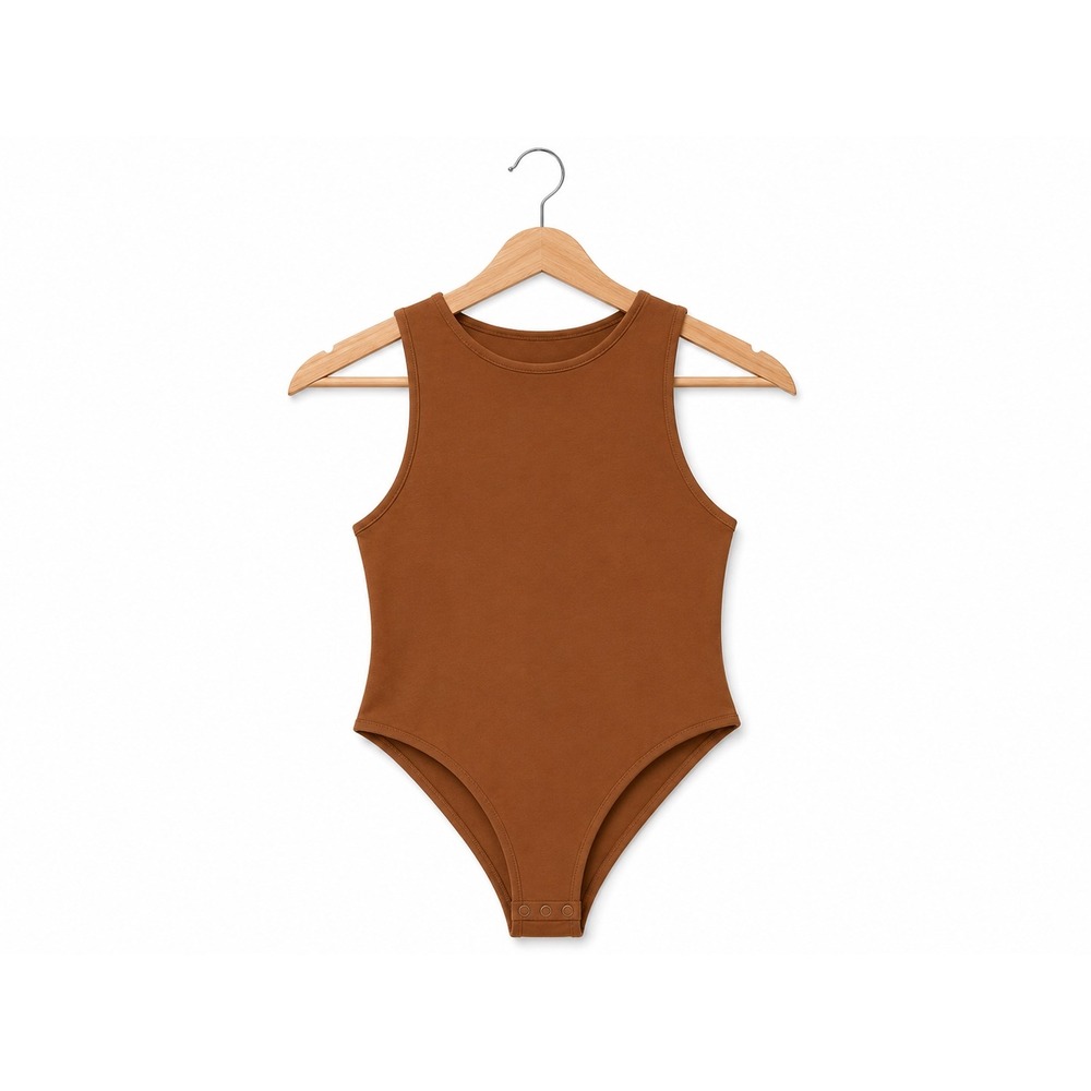 REORIA Womens High Neck Sleeveless Bodysuit Rust Brown Size M Top